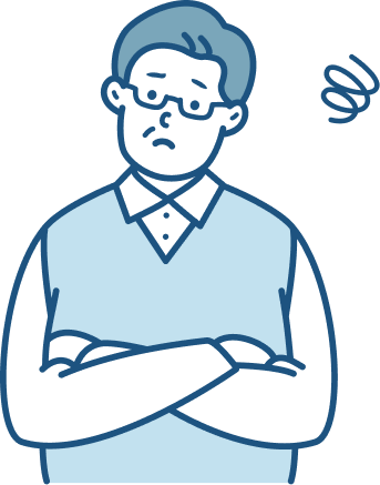 腕を組んで不安げな表情を見せる眼鏡の男性イラスト
